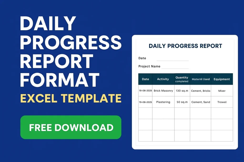 daily progress report format download , Download free DPR Excel Template