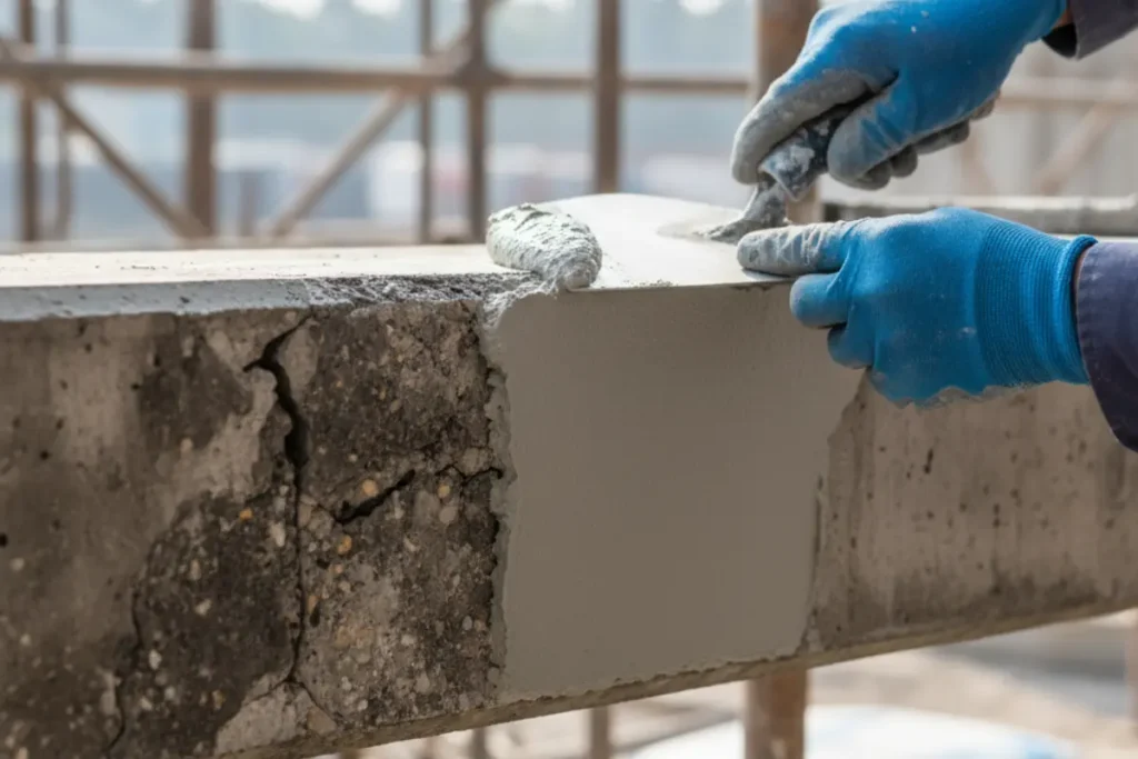 Using Fosroc Conbextra GP2 for repairing spalled concrete on a structural beam
