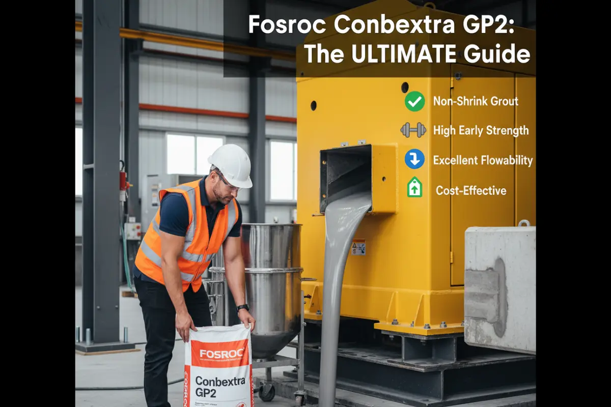 Close-up view of freshly mixed Fosroc Conbextra GP2 grout, showing its smooth, fluid consistency.